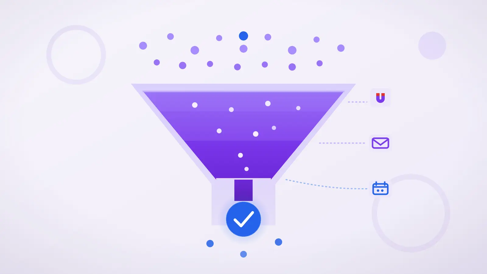 Abstrakte Darstellung eines Kunden-Funnels für Coaches und Berater — Besucher, Lead-Magnet, E-Mail und Erstgespräch als planbares Vertriebssystem über die Website
